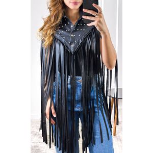 Capa Courino com Franjas e Strass - Preto