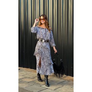 Saia Crepe com Babados Leopardo - Off
