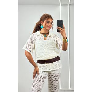 Conjunto Crochê Camisa e Calça - Off
