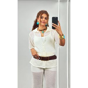 Conjunto Crochê Camisa e Calça - Off