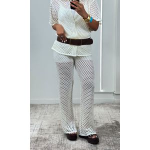 Conjunto Crochê Camisa e Calça - Off