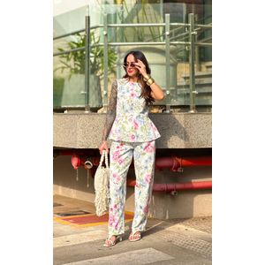 Blusa Peplum Jeans Equivoco Floral - Off
