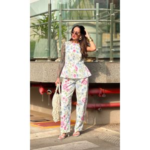 Blusa Peplum Jeans Equivoco Floral - Off