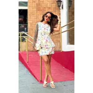 Blusa Peplum Jeans Equivoco Floral - Off