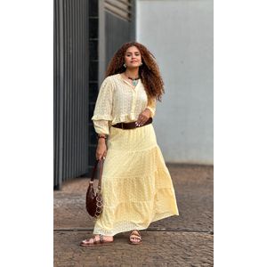 Bata com Top Chiffon Bordada - Amarelo