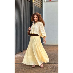 Bata com Top Chiffon Bordada - Amarelo
