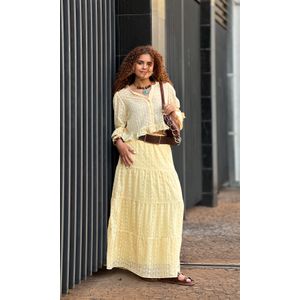 Bata com Top Chiffon Bordada - Amarelo