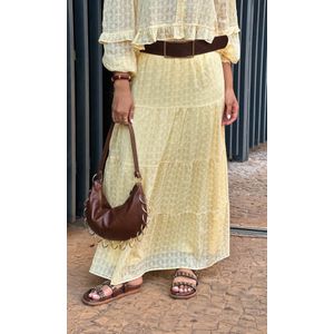 Saia Godê Chiffon Bordada - Amarelo