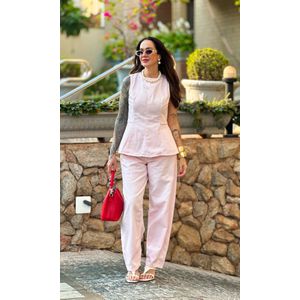 Blusa Peplum Jeans Equivoco - Rosa Claro