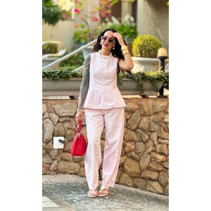 Blusa Peplum Jeans Equivoco - Rosa Claro