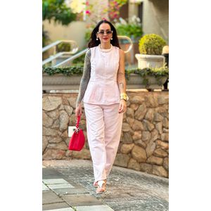 Blusa Peplum Jeans Equivoco - Rosa Claro
