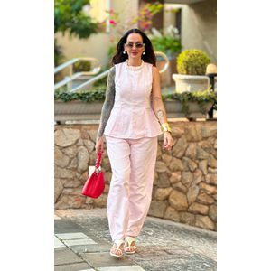 Blusa Peplum Jeans Equivoco - Rosa Claro
