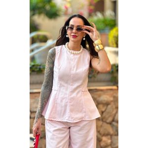 Blusa Peplum Jeans Equivoco - Rosa Claro