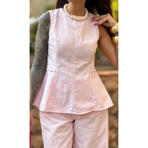 Blusa Peplum Jeans Equivoco - Rosa Claro