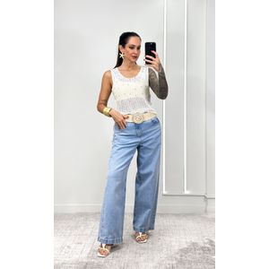 Blusa Cavada Crochê com Brilho - Branco