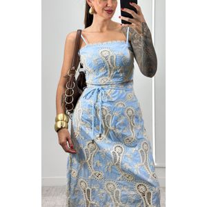 Conjunto Crochê Paisley Cropped e Saia - Azul
