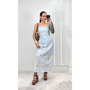 Conjunto Crochê Paisley Cropped e Saia - Azul