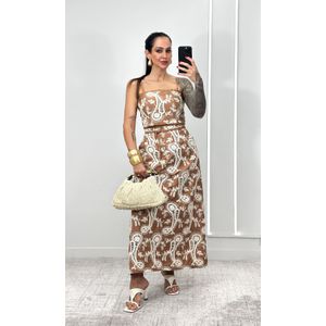 Conjunto Crochê Paisley Cropped e Saia - Marrom