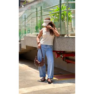 Blusa Cavada Crochê com Brilho - Bege