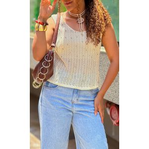 Blusa Cavada Crochê com Brilho - Bege