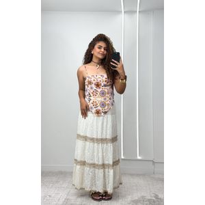 Saia Godê Laise com Crochê - Off/Marrom