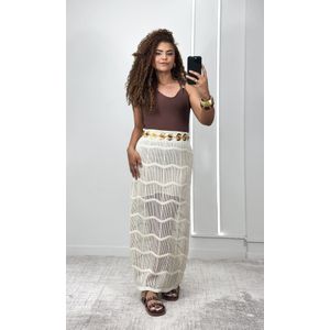 Saia Reta Crochê - Bege