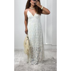 Vestido Tela com Bordado - Bege