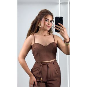 Conjunto Cropped e Calça Cenoura - Marrom