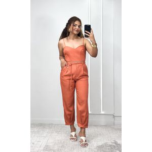 Conjunto Cropped e Calça Cenoura - Laranja