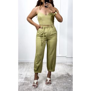Conjunto Cropped e Calça Cenoura - Verde Oliva