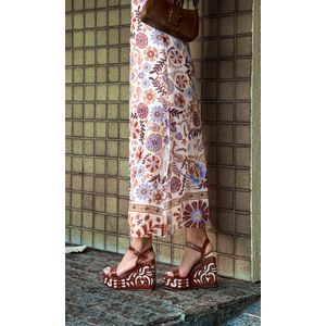 Vestido Reto Chiffon Estampa Boho - Bege