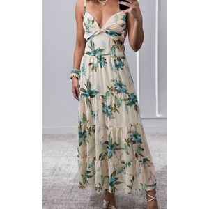 Vestido Chiffon Decote Transpassado - Amarelo/Azul