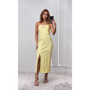 Vestido Alfaiataria Reto Decote Estrela - Amarelo Claro