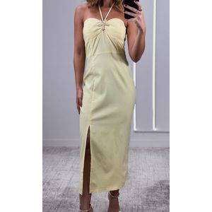 Vestido Alfaiataria Reto Decote Estrela - Amarelo Claro