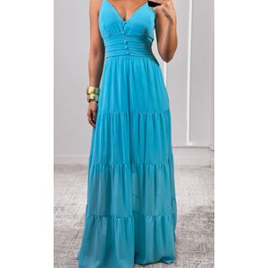 Vestido Longo Chiffon - Azul Turquesa