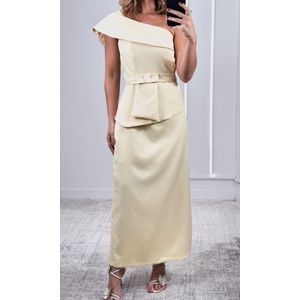 Vestido um Ombro com Faixa - Amarelo