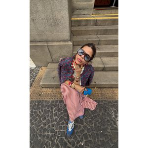 Saia Evase Listra Fina - Branco/Vermelho