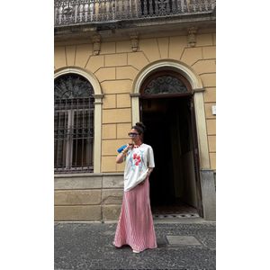 Saia Evase Listra Fina - Branco/Vermelho