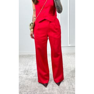 Calça Cós Transpassado Linho - Vermelho