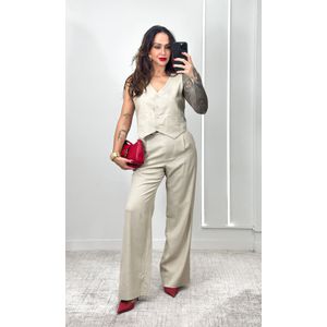 Calça Cós Transpassado Linho - Caqui