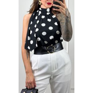 Blusa Gola Alta Amarração Poá - Preto/Branco