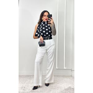 Blusa Gola Alta Amarração Poá - Preto/Branco