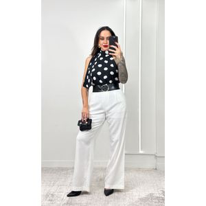 Blusa Gola Alta Amarração Poá - Preto/Branco