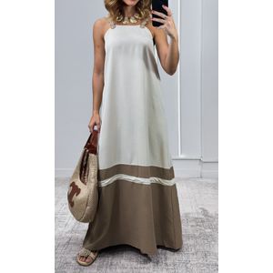 Vestido Bicolor Alça Crochê - Bege/Caqui