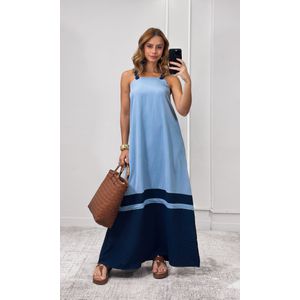 Vestido Bicolor Alça Crochê - Azul/Azul Marinho