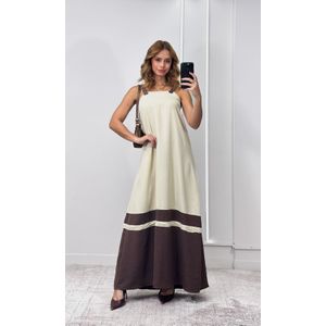 Vestido Bicolor Alça Crochê - Bege/Marrom