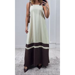 Vestido Bicolor Alça Crochê - Bege/Marrom