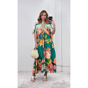 Vestido Decote V Abertura Estampado - Verde