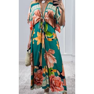 Vestido Decote V Abertura Estampado - Verde