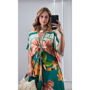 Vestido Decote V Abertura Estampado - Verde